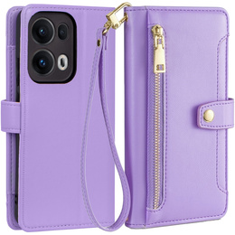Klopové pouzdro pro Oppo Reno 13 Pro, Wallet Zipper Pocket, fialové
