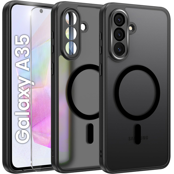 Pouzdro pro Samsung Galaxy A35 4G/5G, pro MagSafe, ERBORD Matt Case, černý + sklo na displej