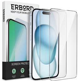 2x tvrzené sklo pro iPhone 15 Plus, ERBORD 9H Hard Glass na displeji