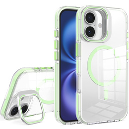 Pouzdro pro iPhone 17, pro MagSafe, se stojánkem, průhledné se zelenými vložkami