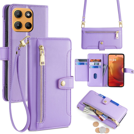 Klopové pouzdro pro Motorola Moto G15 / G15 Power, Wallet Zipper Pocket, fialové