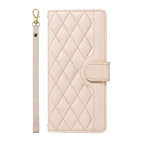 Pouzdro s klopou pro iPhone 16E, Rhombus Crossbody Leather, béžové