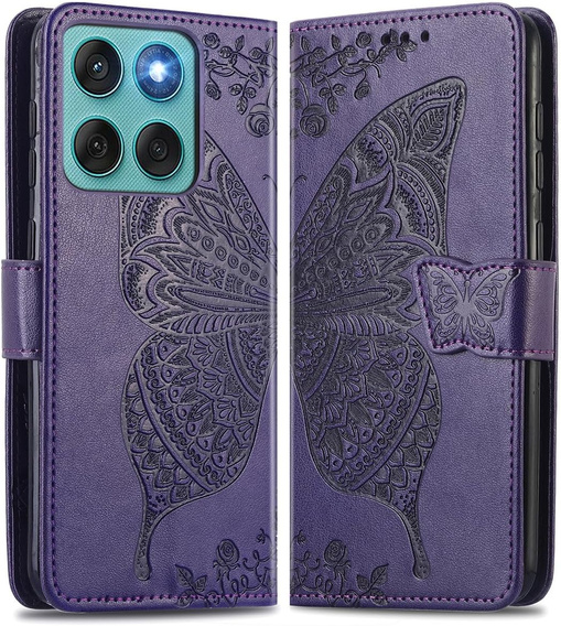 Klopové pouzdro pro Motorola Edge 60 / 60 Fusion, Butterfly, fialové