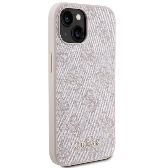 Pouzdro GUESS pro iPhone 15 4G Metal Gold Logo, růžové