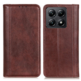 Pouzdro pro Xiaomi 14T Pro, Wallet Litchi Leather, hnědé