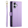 Klopové pouzdro pro iPhone 16, Wallet Zipper Pocket, fialové