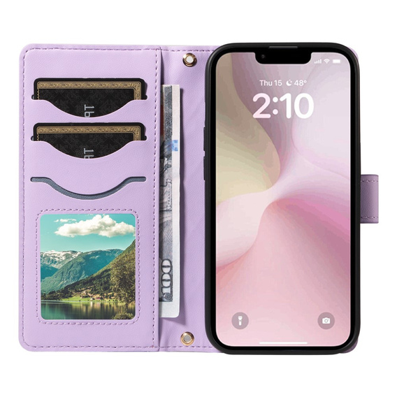 Pouzdro s klopou pro iPhone 16E, Rhombus Crossbody Leather, fialové