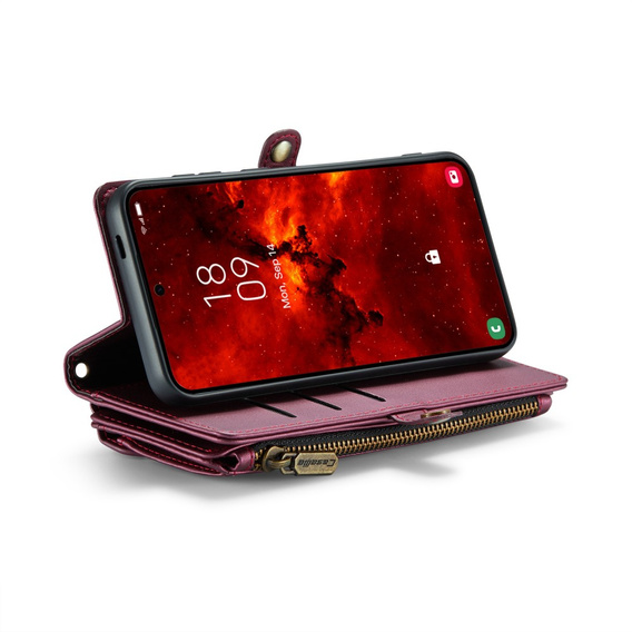 Pouzdro CASEME pro Samsung Galaxy S24 FE, RFID Leather Wallet, s popruhem přes rameno, červené