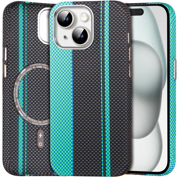 Pouzdro pro iPhone 15, Carbon Fiber MagSafe, černá / modrá