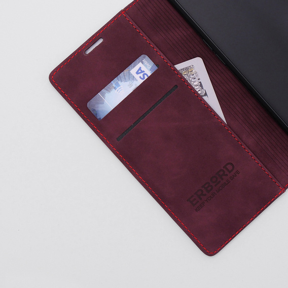 Pouzdro pro Oppo A78 4G, ERBORD Vintage peněženka s klopou, červené