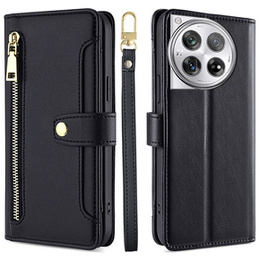 Klopové pouzdro pro OnePlus 12 5G, Wallet Zipper Pocket, černé
