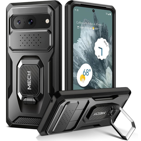 Pancéřové pouzdro pro Google Pixel 8, řada TONGATE MECH s kroužkem, černé