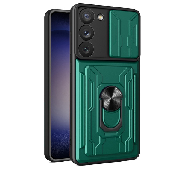 Pancéřové pouzdro pro Samsung Galaxy S23 Plus, Camera Slide Card Slot, zelené