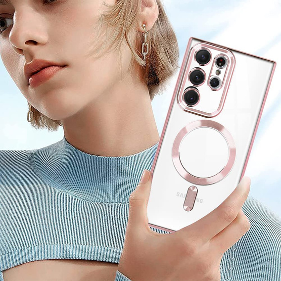 Pouzdro pro Samsung Galaxy S23 Ultra, MagSafe Hybrid, růžové rose gold