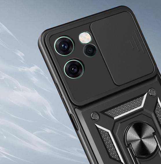 Pancéřové pouzdro pro Oppo Reno 14F, s ochranou fotoaparátu, se stojánkem, černé