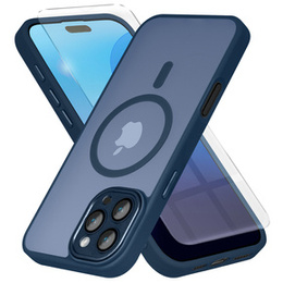 Pouzdro pro iPhone 16 Pro, pro MagSafe, ERBORD Matt Case, tmavě modrý + sklo na displej