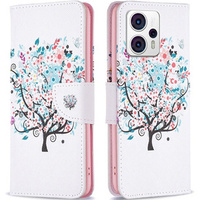 Klopové pouzdro pro Motorola Moto G53 5G / G23 / G13, Wallet, colorful tree, bílé