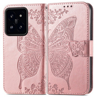 Klopové pouzdro pro Xiaomi 14T Pro, Butterfly, růžové rose gold