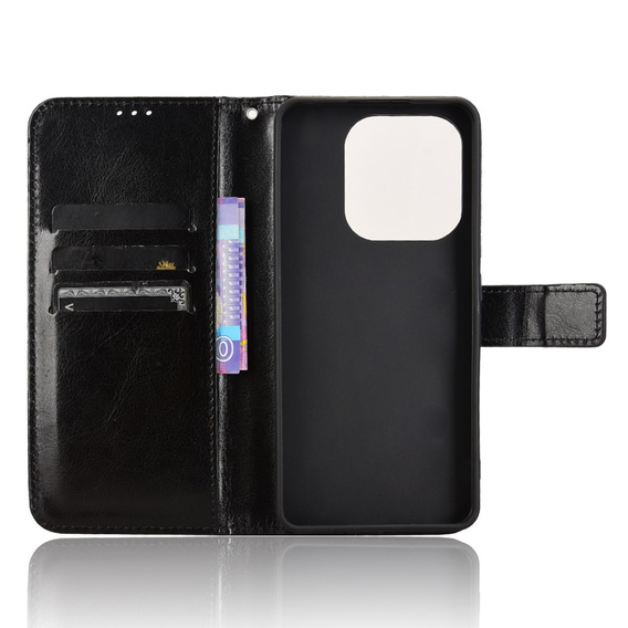 Klopové pouzdro pro Xiaomi Redmi Note 14 4G, Crazy Horse Wallet, černé