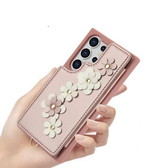 Pouzdro pro Samsung Galaxy S25 Ultra, Leather Flower Card Slot, růžové