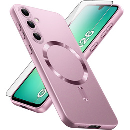 Pouzdro pro Samsung Galaxy A26, ColorMag, pro MagSafe, růžové + tvrzené sklo 9H