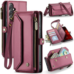 Pouzdro CASEME pro Samsung Galaxy S24 FE, RFID Leather Wallet, s popruhem přes rameno, červené