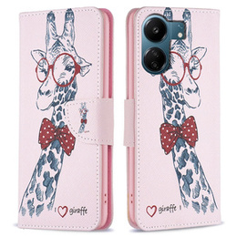 Klopové pouzdro pro Xiaomi Redmi 13C / Poco C65, Wallet, giraffe, růžové