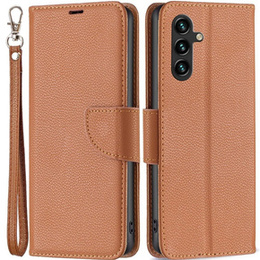 Klopové pouzdro pro Samsung Galaxy A15, Wallet Litchi Leather, hnědé + 9H sklo