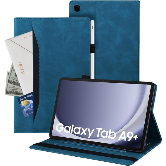 Pouzdro pro Samsung Galaxy Tab A9+, Classic, s prostorem pro stylus, modré