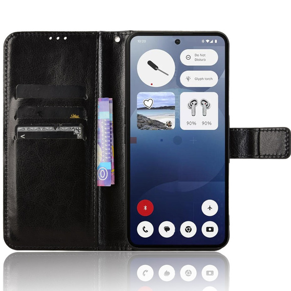 Klopové pouzdro pro Nothing Phone 3A, Crazy Horse Wallet, černé