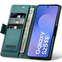 Pouzdro pro Samsung Galaxy S25 FE, ERBORD Glossy Litchi, flipová peněženka, zelené