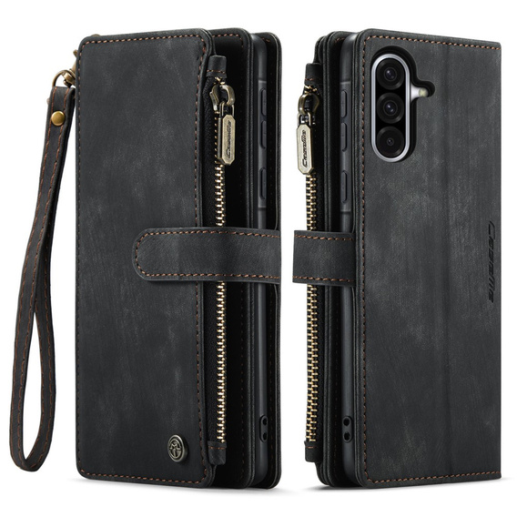 Pouzdro CASEME pro Samsung Galaxy A56 5G, Leather Wallet Cash and Card Slots, s poutkem, černé