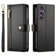 Klopové pouzdro pro Samsung Galaxy S25, Wallet Zipper Pocket, černé