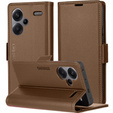 Pouzdro pro Xiaomi Redmi Note 13 Pro+, ERBORD Glossy Litchi, flipová peněženka, hnědé