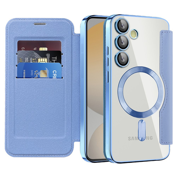 Klopové pouzdro pro Samsung Galaxy S24 FE, RFID Wallet MagSafe CamShield, modré