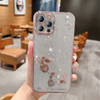 Pouzdro pro iPhone 13 Pro, Glitter Flower, růžové rose gold