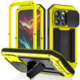 Pouzdro pro iPhone 15 Pro, R-JUST CamShield Slide, pancéřované, žluté / černé