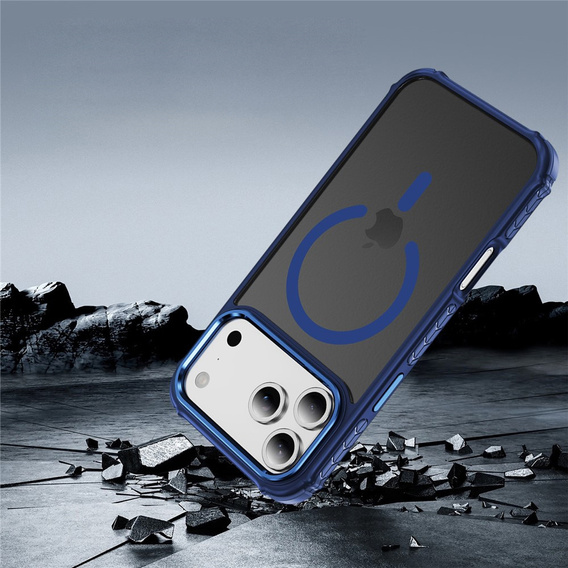 Matné pouzdro pro iPhone 17 Pro Max, pancéřované, pro MagSafe, kouřové s modrými boky