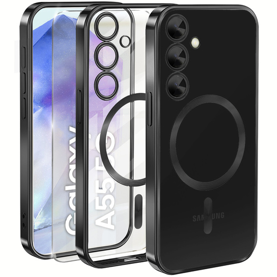 Pouzdro pro Samsung Galaxy A55 5G, Electro MagSafe, černé + sklo na displej