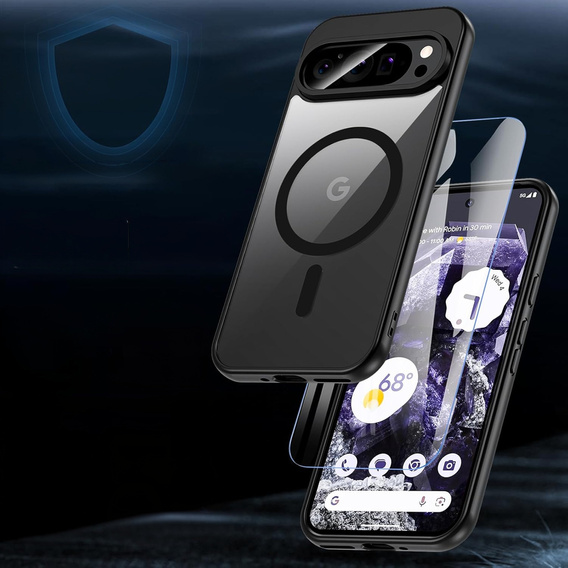 Pouzdro pro Google Pixel 9 Pro, pro MagSafe, ERBORD Matt Case, černý + sklo na displej