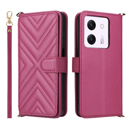 Flipové pouzdro pro Xiaomi Poco M7 Pro 5G, Crossbody Leather Wallet, kaštanové