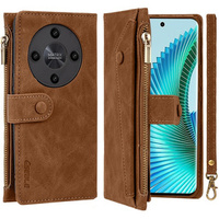 Klopové pouzdro pro Honor Magic 6 Lite 5G, Wallet Zipper Pocket, hnědé