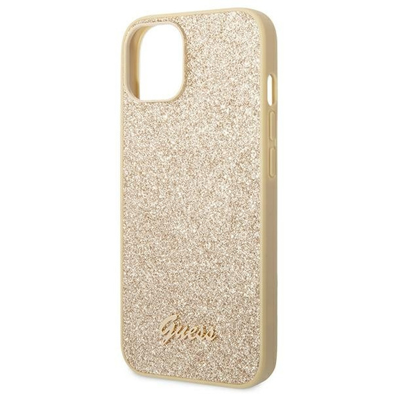 Pouzdro GUESS pro iPhone 14 Plus, Glitter Script Hardcase, zlaté