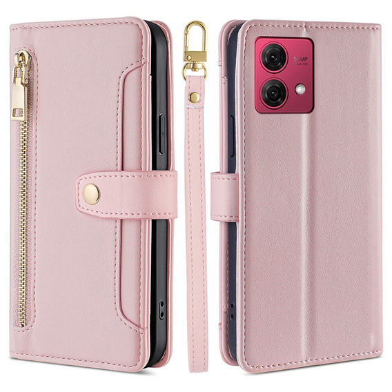 Klopové pouzdro pro Motorola Moto G84 5G, Wallet Zipper Pocket, růžové