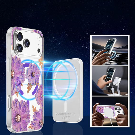 Magnetické pouzdro s květinovým laserovým vzorem pro iPhone 17 Pro