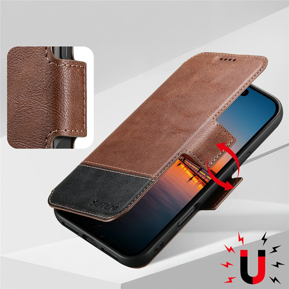 Flipové pouzdro 2 v 1 pro iPhone 17 Pro, SUTENI, pro MagSafe, hnědé
