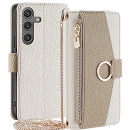 Flipové pouzdro pro Samsung Galaxy S24, Wallet Zipper Pocket, se zrcátkem, bílé