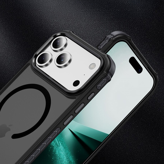 Matné pouzdro pro iPhone 17 Pro, pancéřované, pro MagSafe, kouřové s černými boky