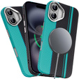 Pouzdro pro iPhone 16, Carbon Fiber MagSafe, černá / modrá