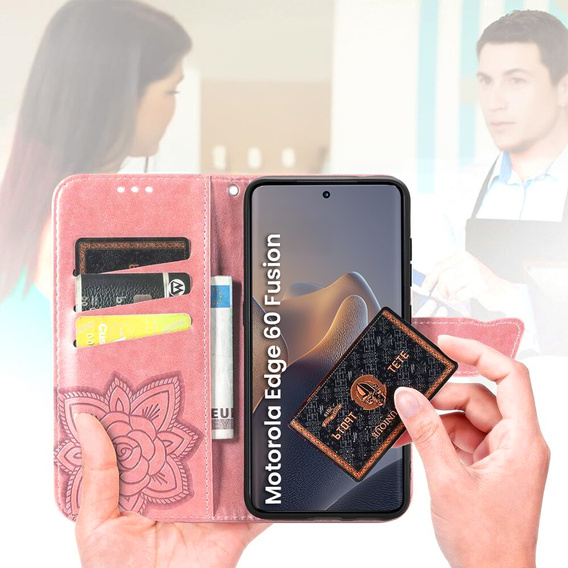 Klopové pouzdro pro Motorola Edge 60 / 60 Fusion, Butterfly, růžové rose gold